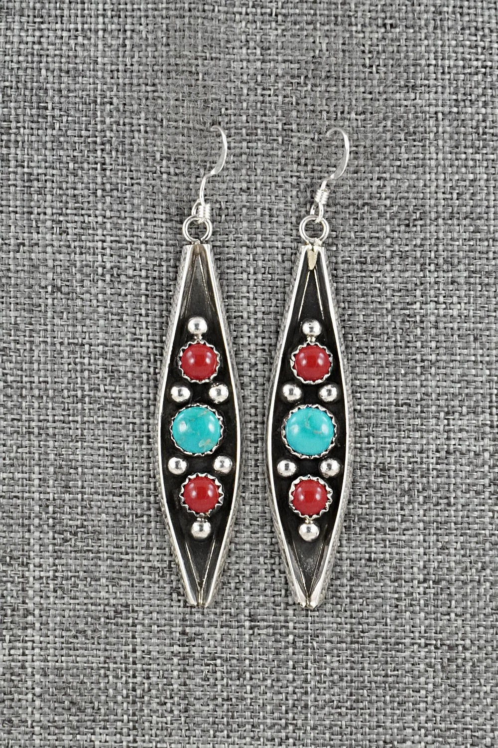 Turquoise, Coral & Sterling Silver Earrings - Paul Largo