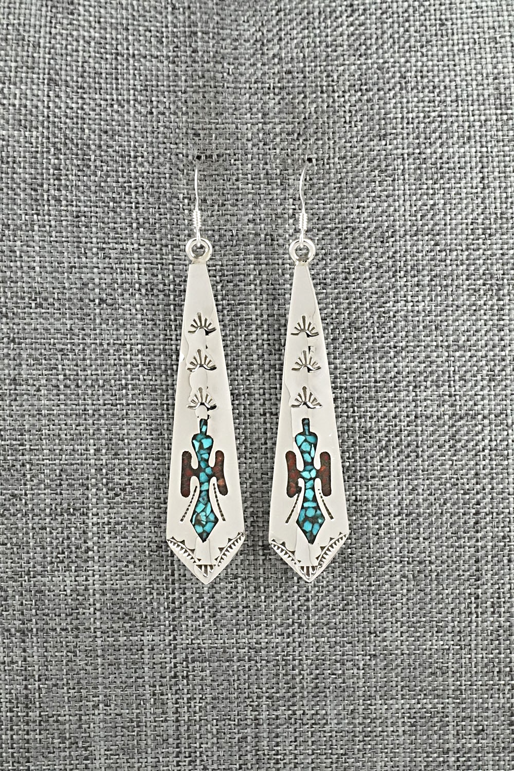 Turquoise, Coral Chip & Sterling Silver Earrings - Joleen Yazzie