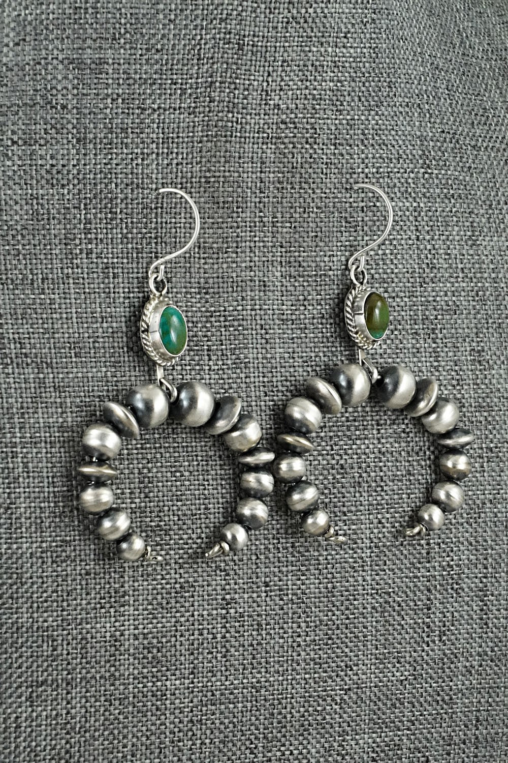 Turquoise & Sterling Silver Navajo Pearl Earrings - Rena Begay