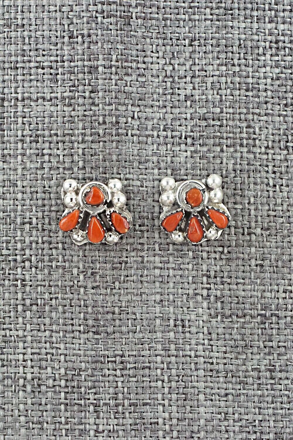 Coral & Sterling Silver Earrings - Alice Mutte