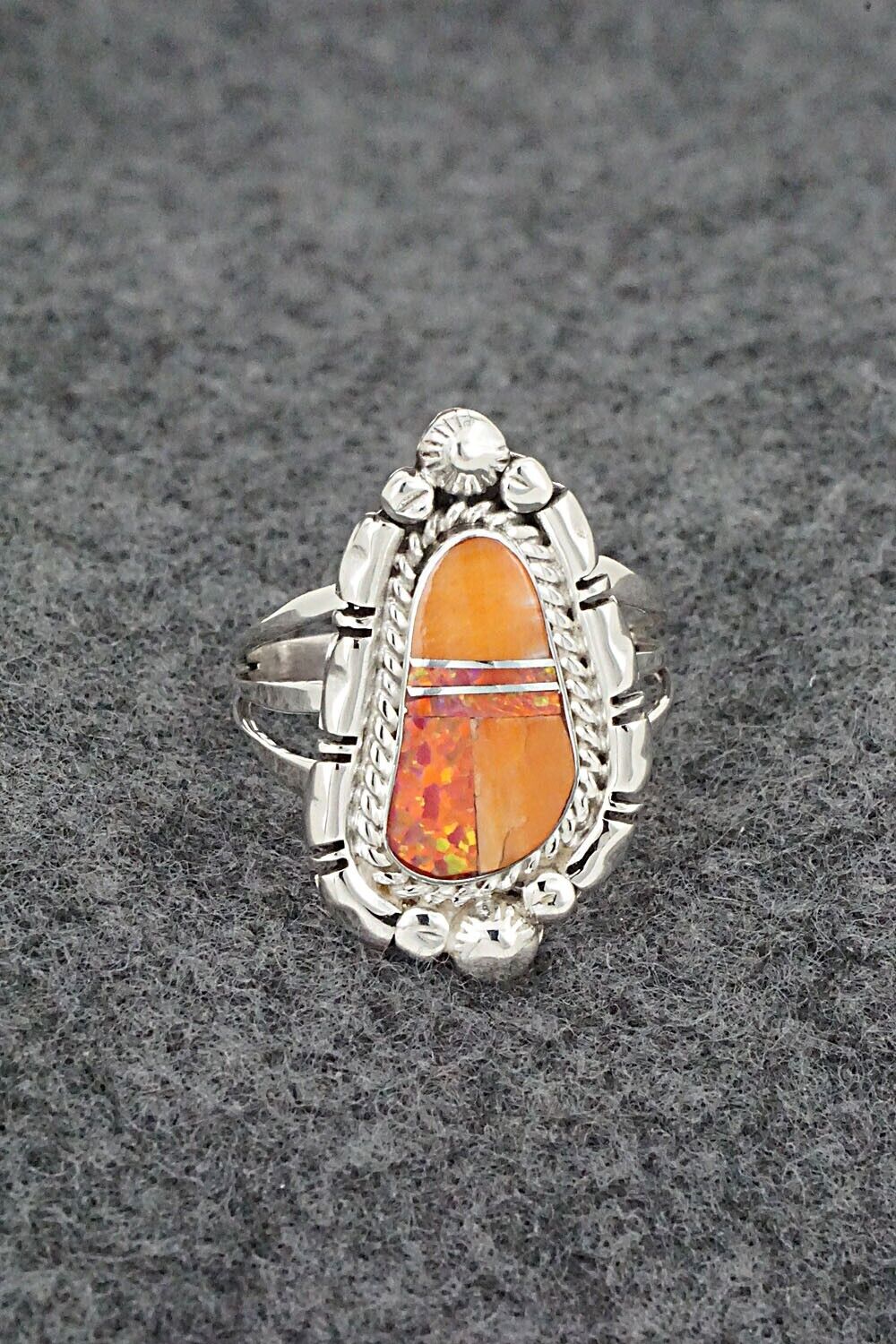 Spiny Oyster, Opalite & Sterling Silver Ring - James Manygoats - Size 8.25