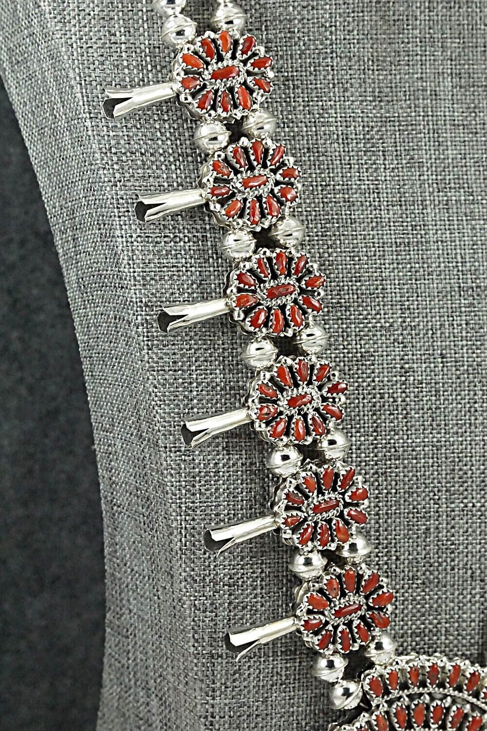 Turquoise, Coral & Sterling Silver Squash Blossom Set - Elton Jones