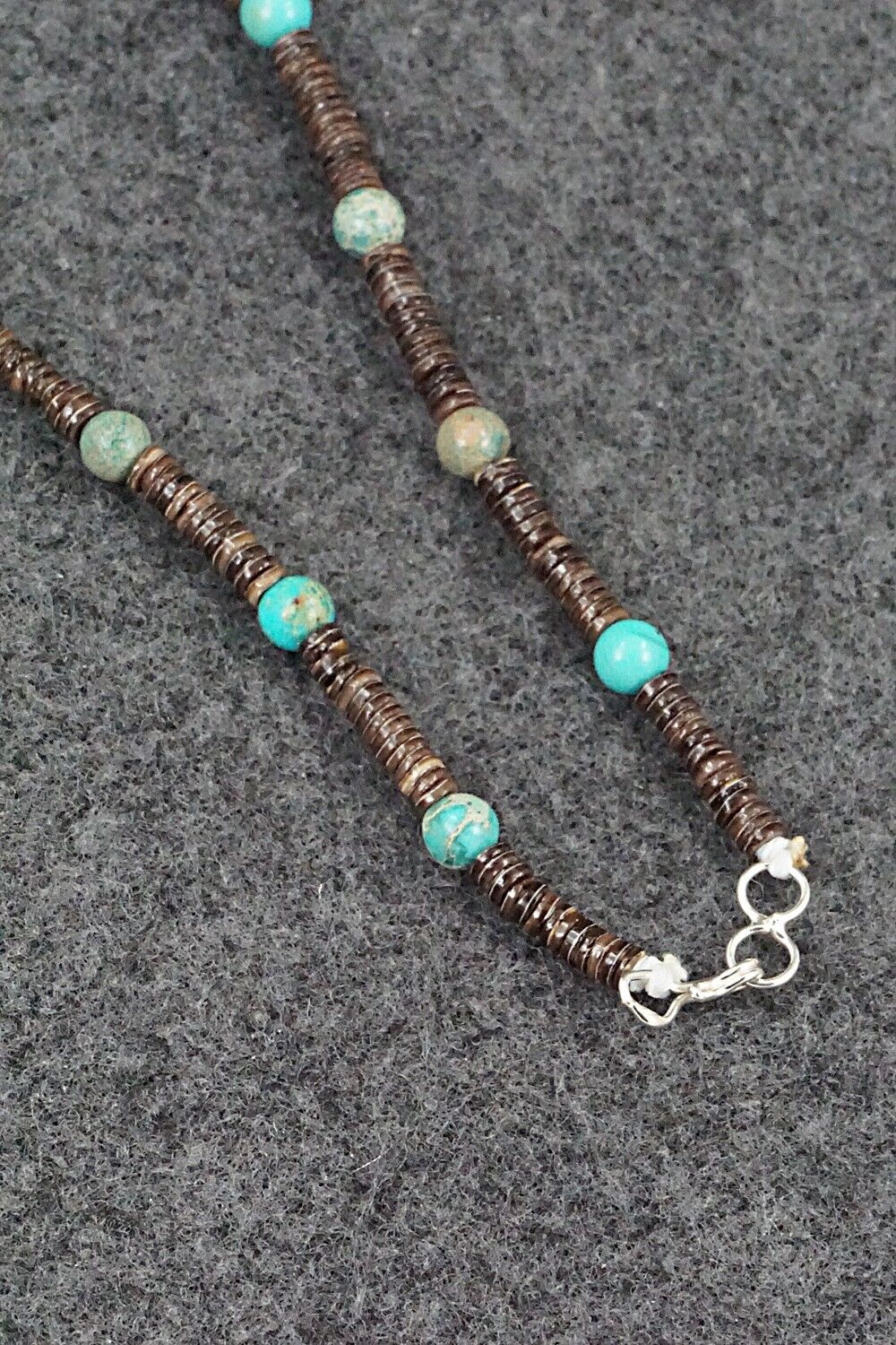 Turquoise, Shell & Sterling Silver Necklace 18" - Ramona Bird