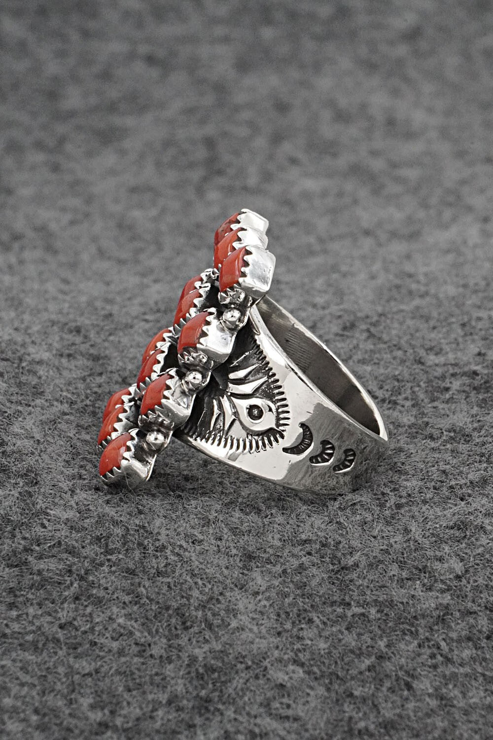 Coral & Sterling Silver Ring - Verley Betone - Size 8