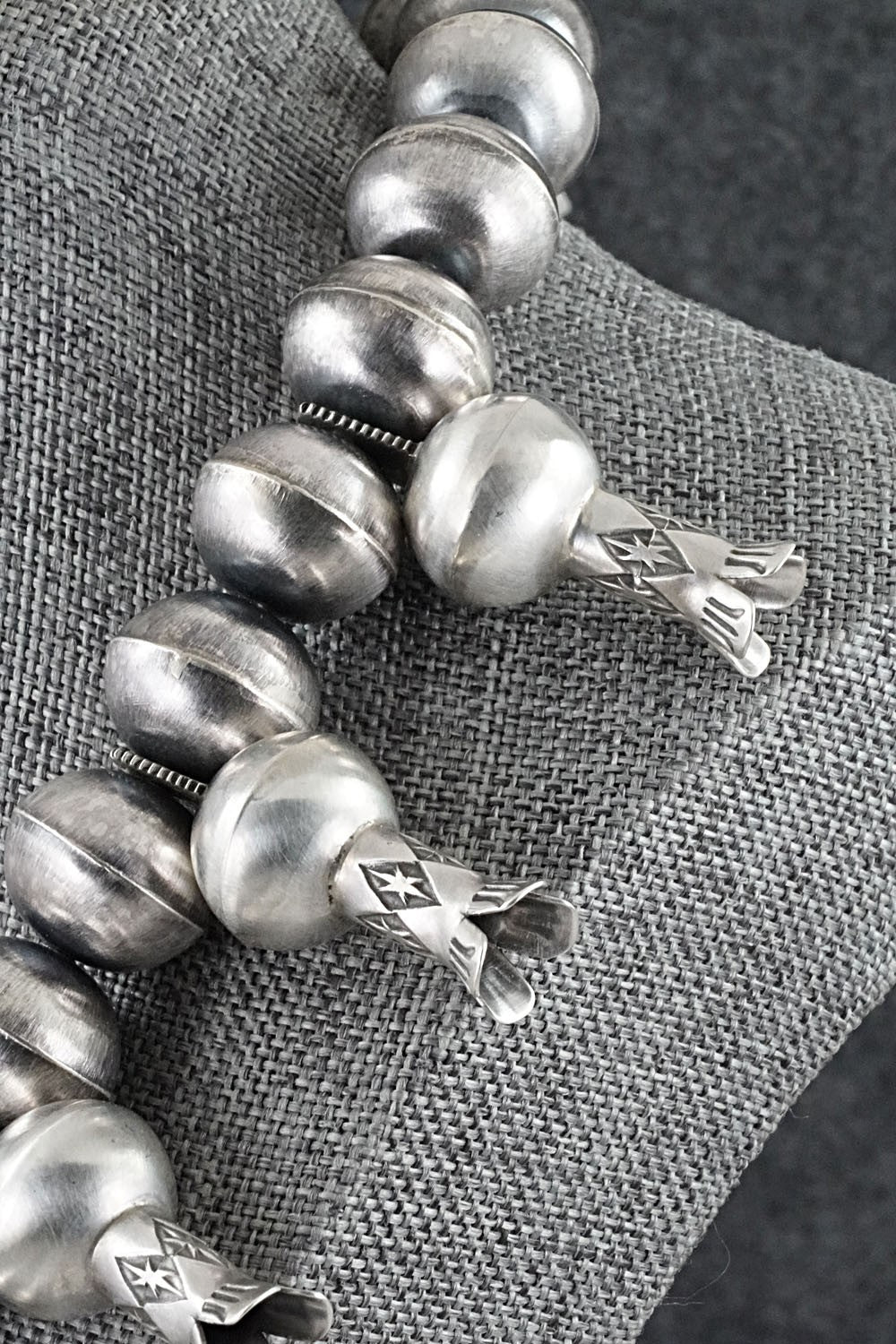 Turquoise & Sterling Silver Navajo Pearl Squash Blossom Necklace - Chris Hale