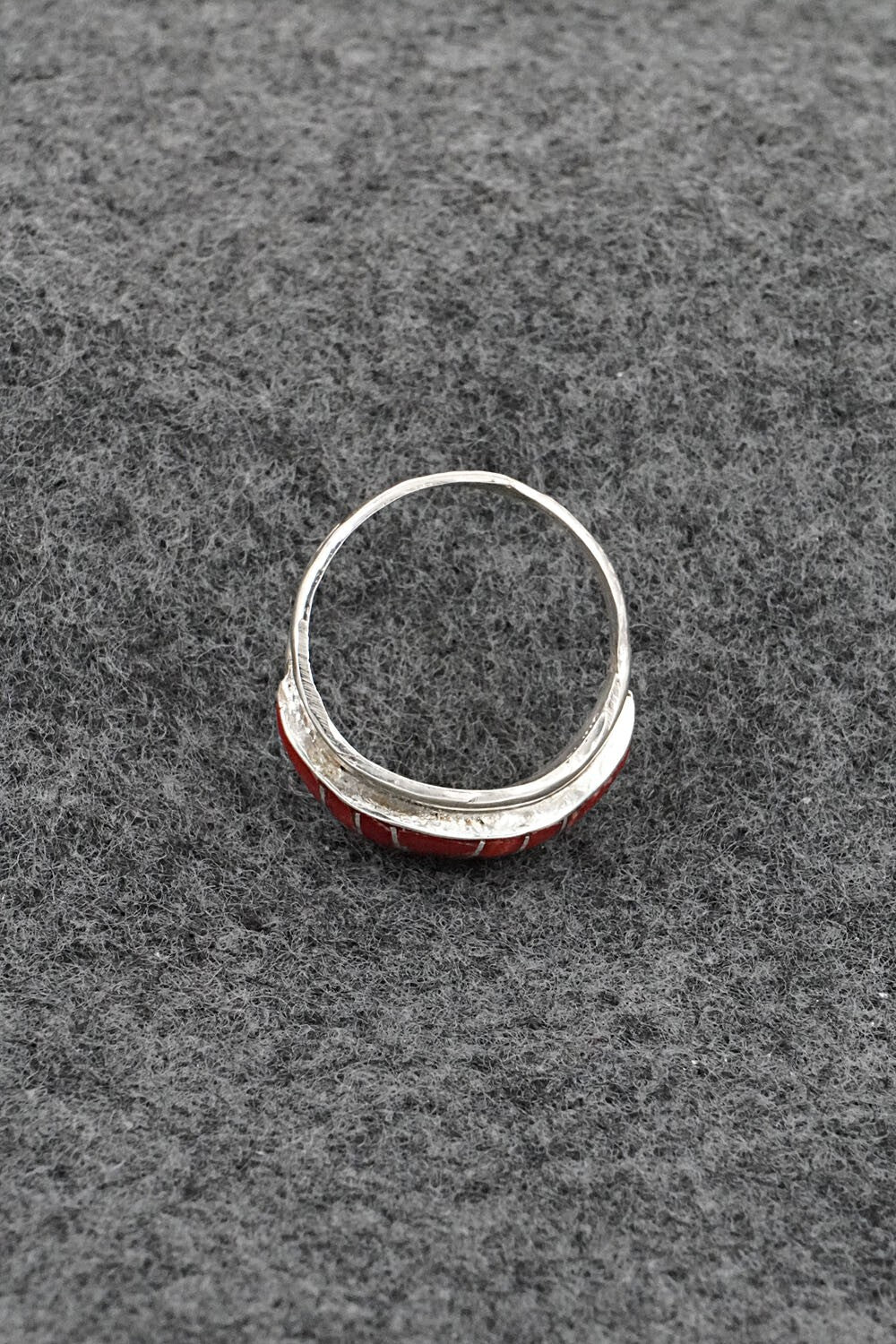 Coral & Sterling Silver Inlay Ring - Ola Eriacho - Size 5.5