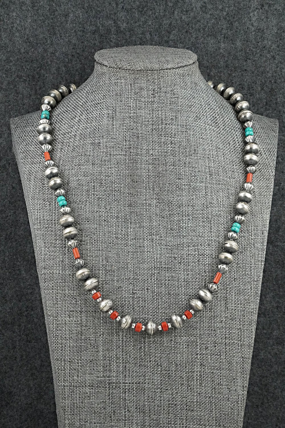 Multi-Stone & Sterling Silver Navajo Pearl Necklace 20" - Vintage