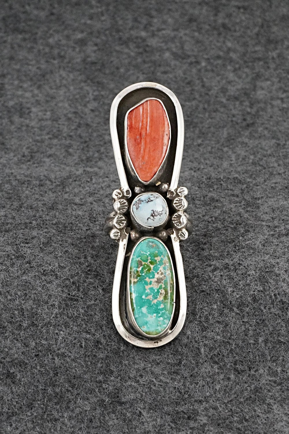 Turquoise, Spiny Oyster & Sterling Silver Ring - Priscilla Reeder - Size 9