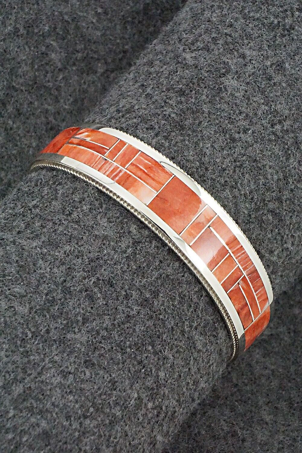 Spiny Oyster & Sterling Silver Inlay Bracelet - Rickel Booqua