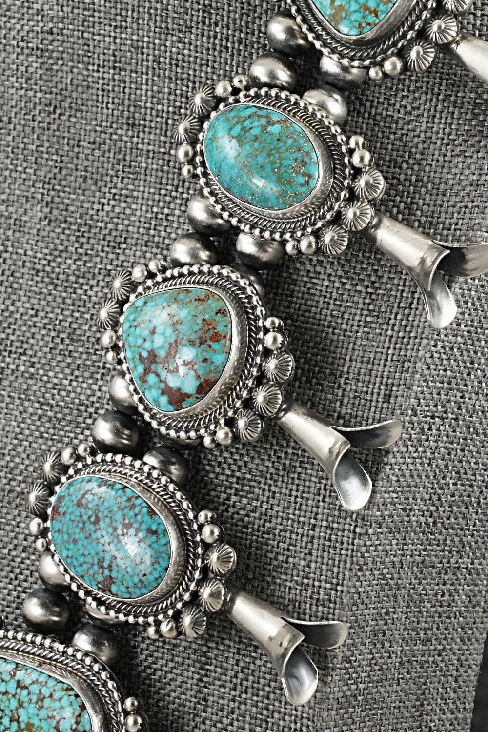 Turquoise & Sterling Silver Squash Blossom Necklace - Tom Lewis