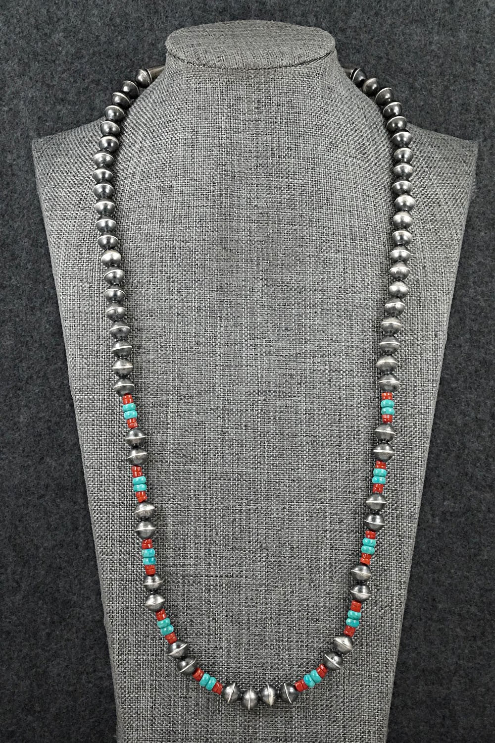 Multi-Stone & Sterling Silver Navajo Pearl Necklace 24" - Vintage