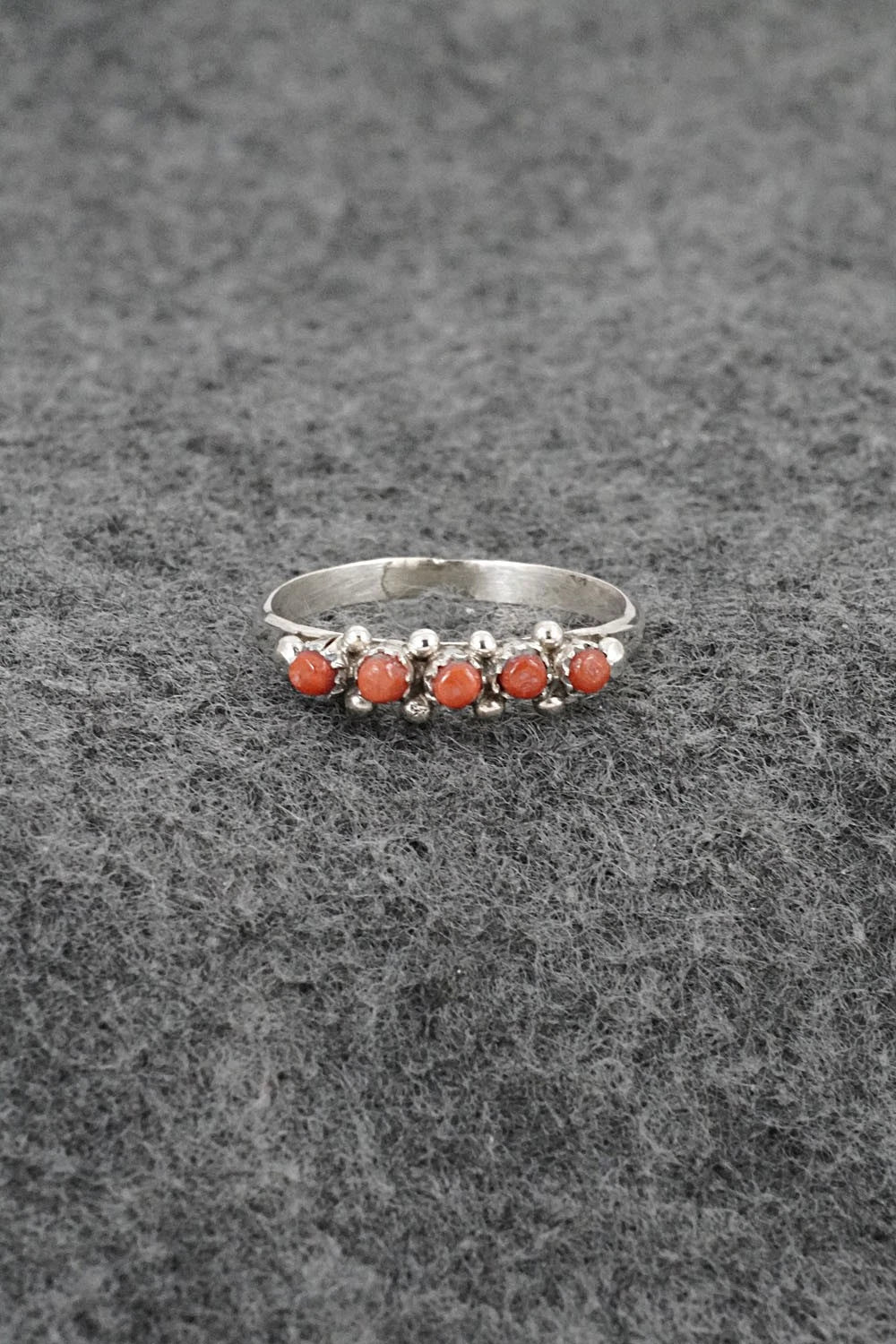 Coral & Sterling Silver Ring - April Haloo - Size 6.25