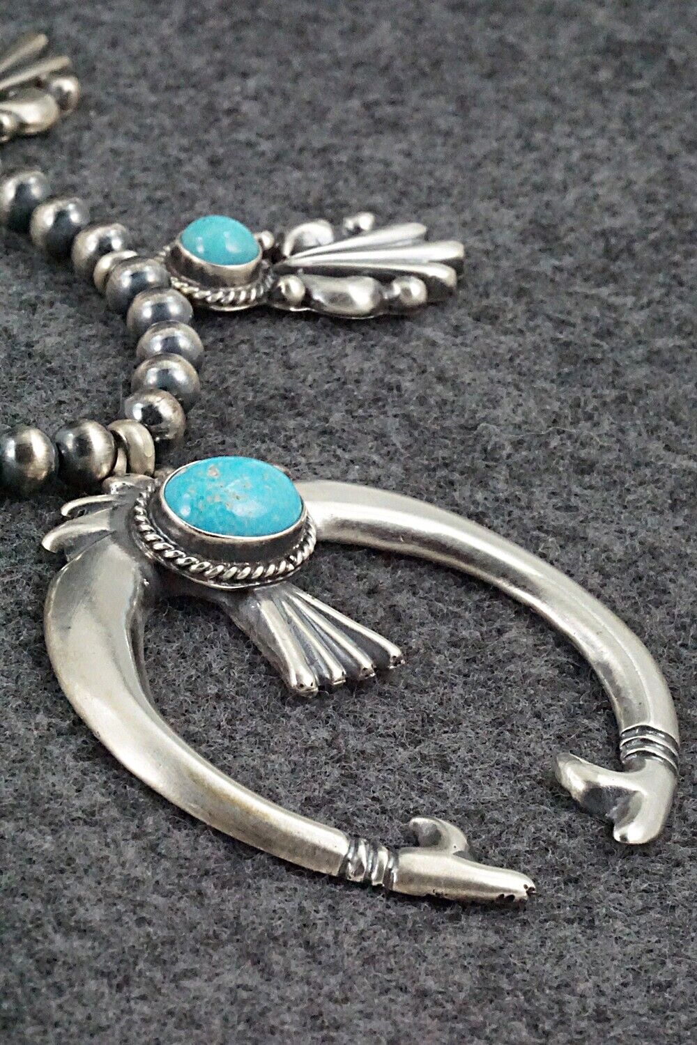 Turquoise & Sterling Silver Squash Blossom Necklace - Bobby Platero