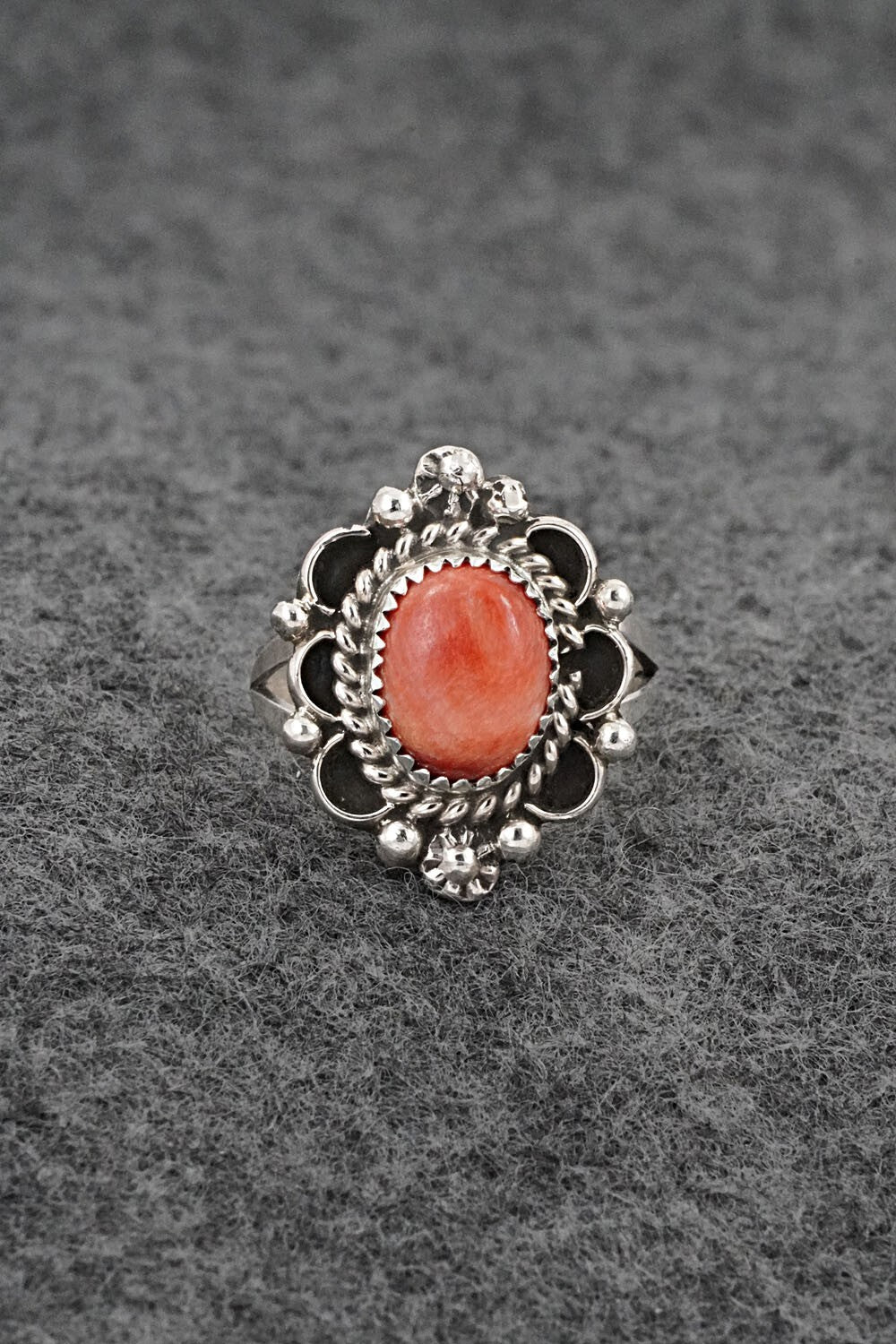 Spiny Oyster & Sterling Silver Ring - Frieda Martinez - Size 6.5