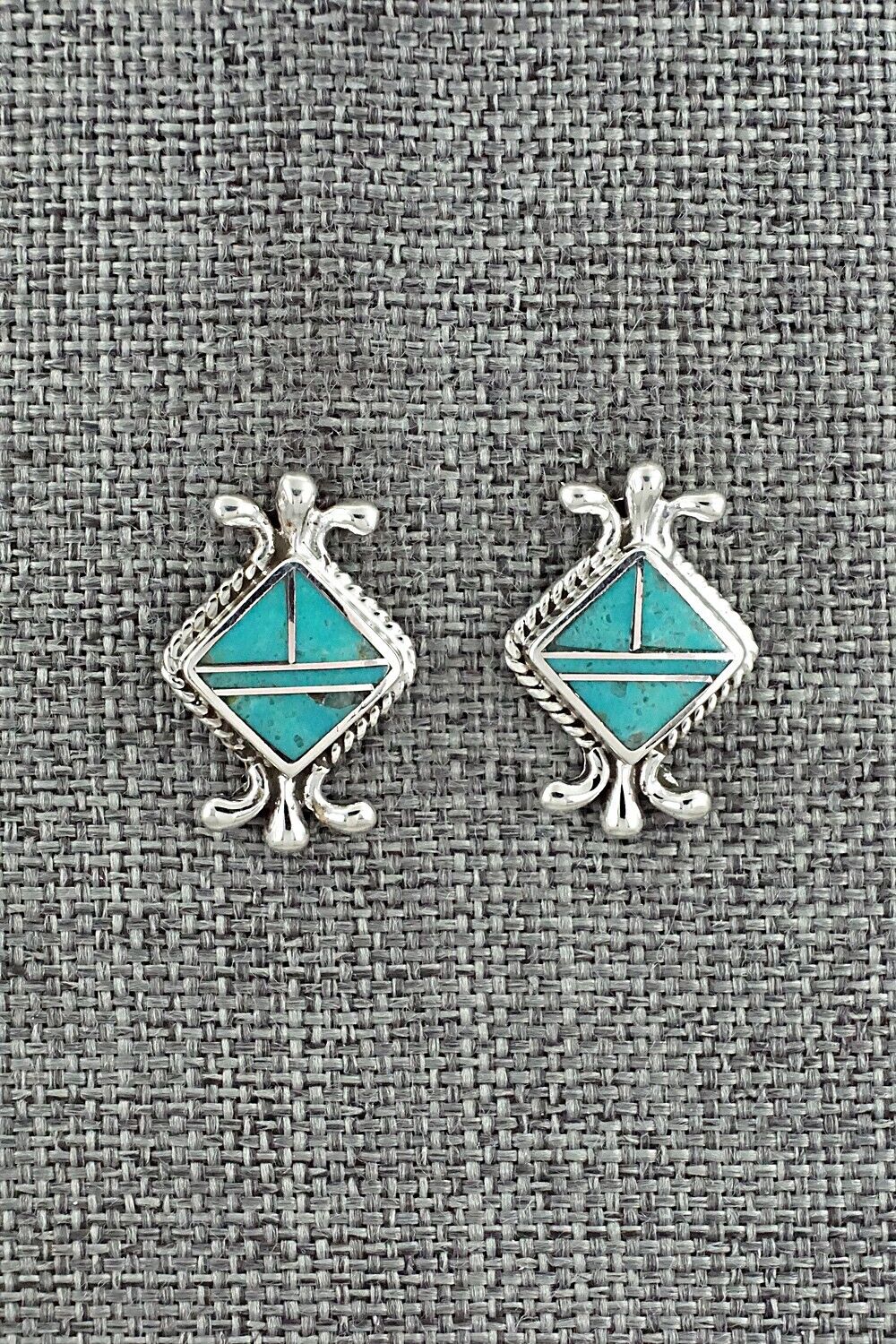 Turquoise & Sterling Silver Inlay Earrings - James Manygoats