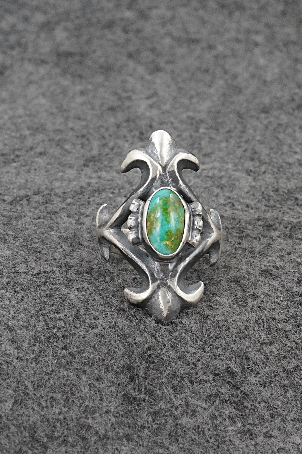Turquoise & Sterling Silver Ring - Harrison Bitsue - Size 7.5
