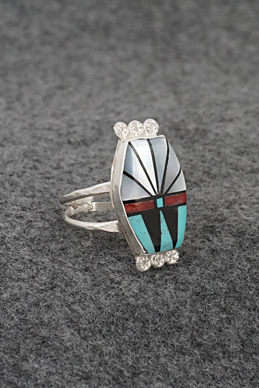 Multi-Stone & Sterling Silver Inlay Ring - Ola Eriacho - Size 8