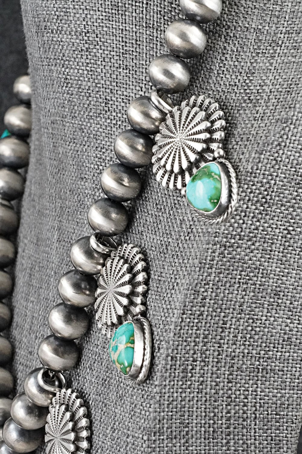 Turquoise & Sterling Silver Navajo Pearl Necklace - Adrienne Gordon