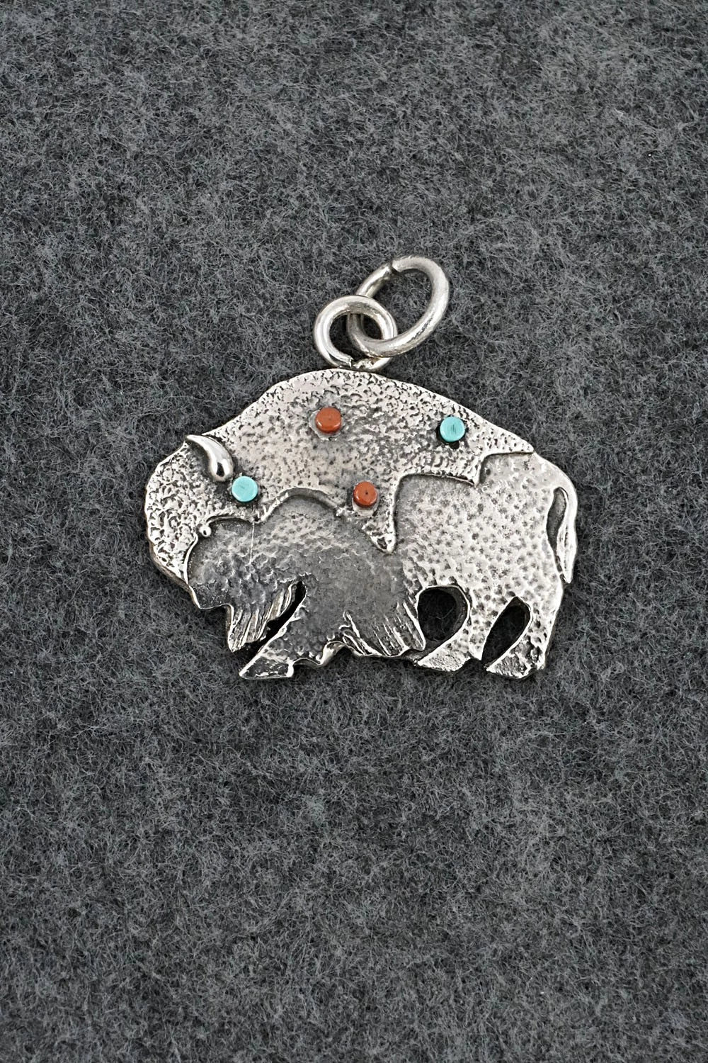 Turquoise, Coral & Sterling Silver Pendant - Virick Laweka