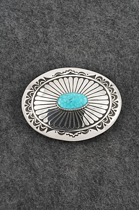 Turquoise & Sterling Silver Belt Buckle - Charlie John