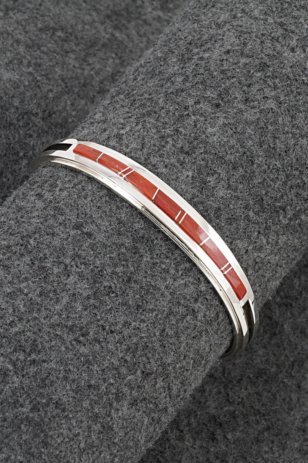 Coral Inlay & Sterling Silver Bracelet - Wilbert Muskett