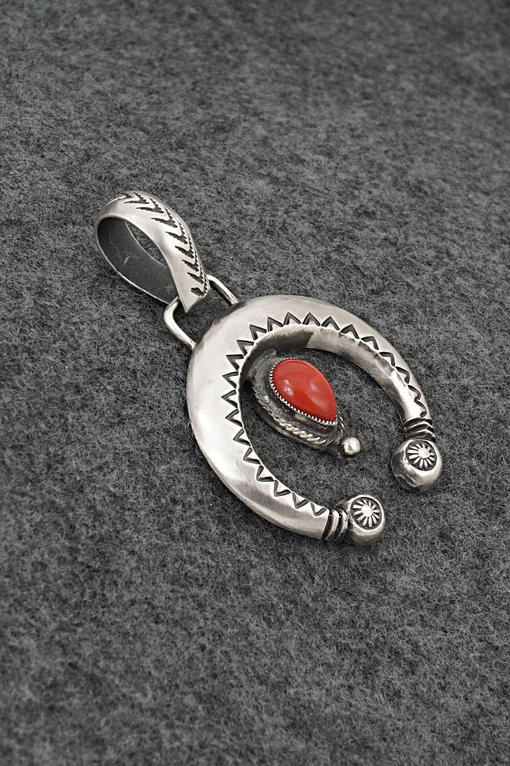 Coral & Sterling Silver Naja Pendant - Calvin Martinez