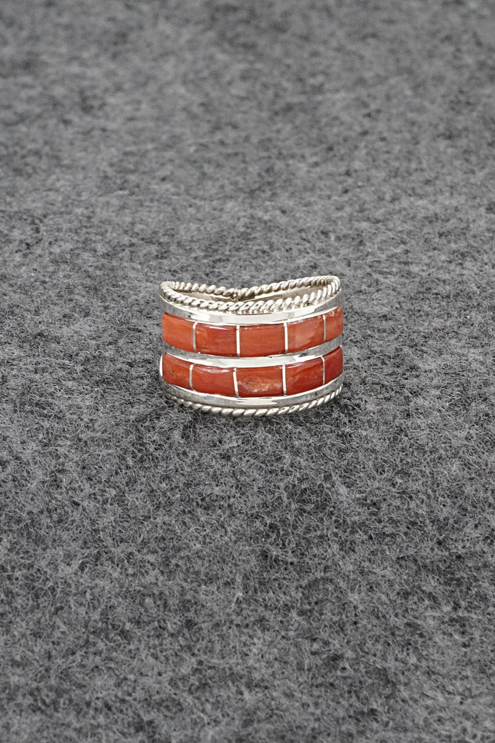 Coral and Sterling Silver Ring - Bruce Johnson - Size 6.75