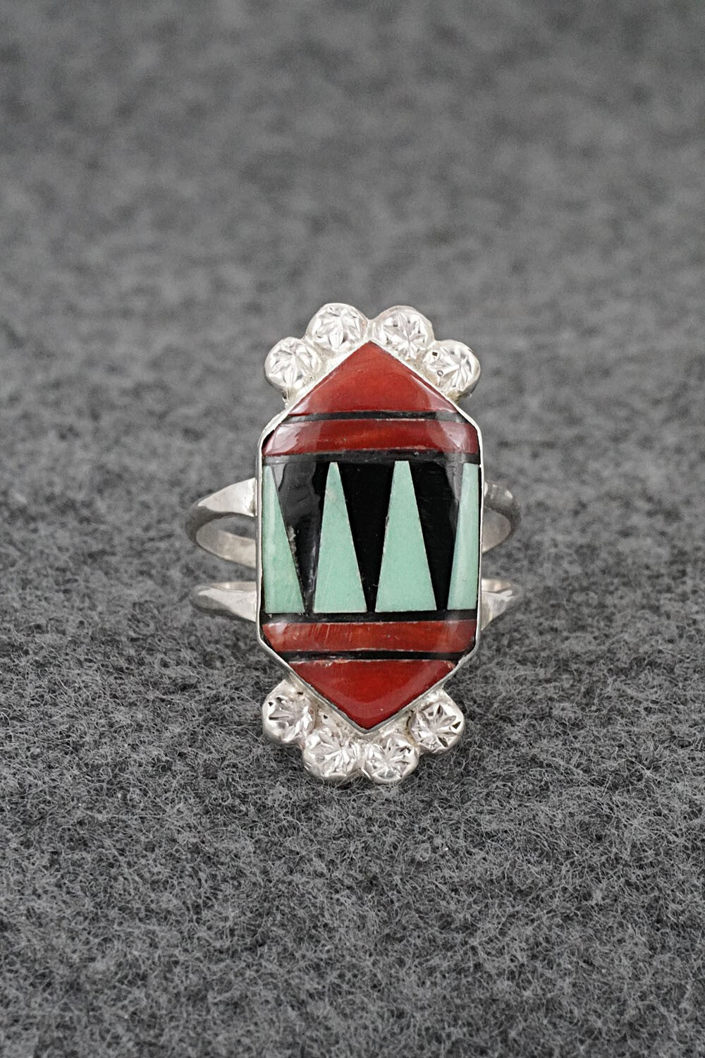 Multi-Stone & Sterling Silver Inlay Ring - Ola Eriacho - Size 7.5