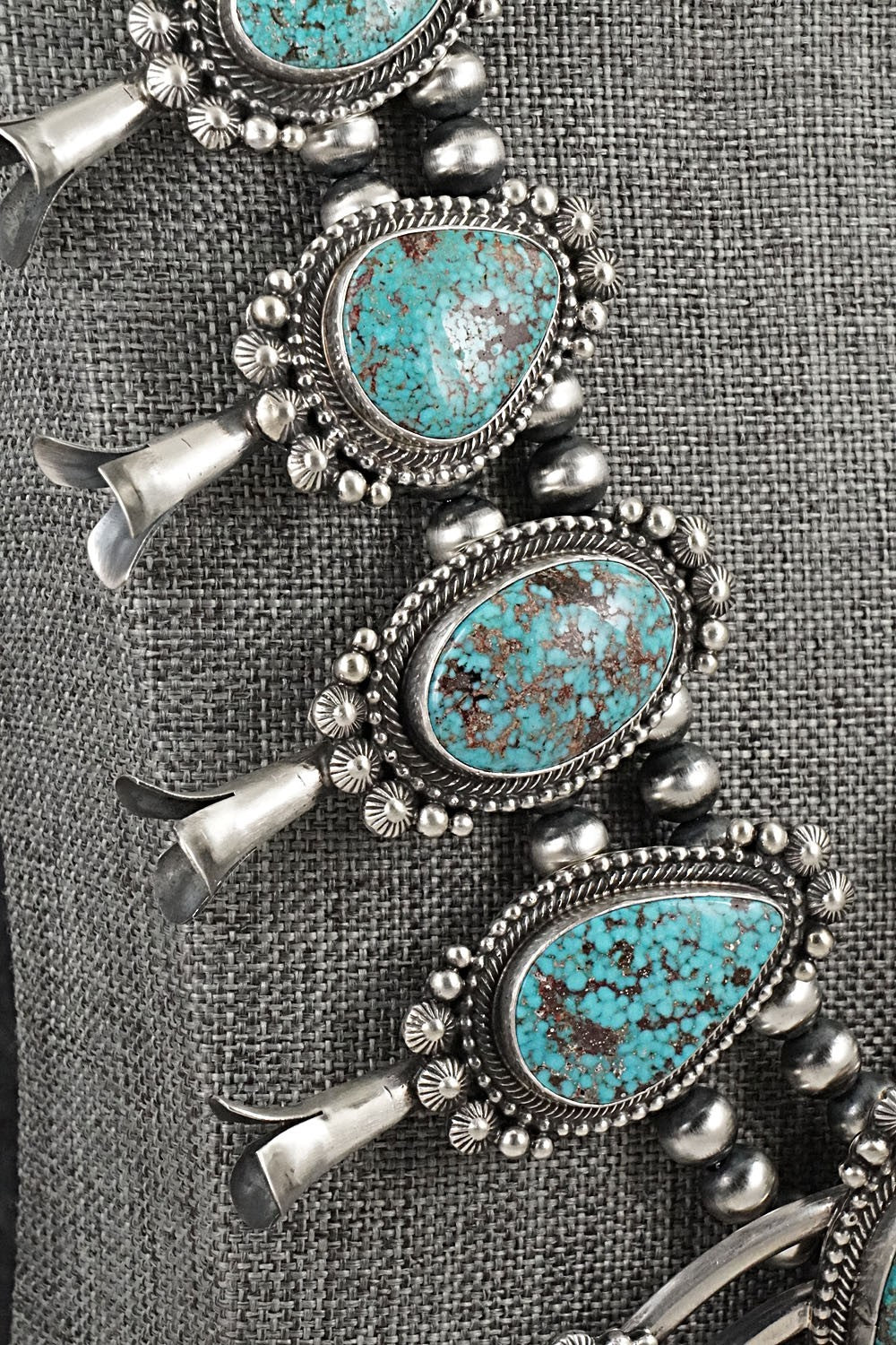 Turquoise & Sterling Silver Squash Blossom Necklace - Tom Lewis