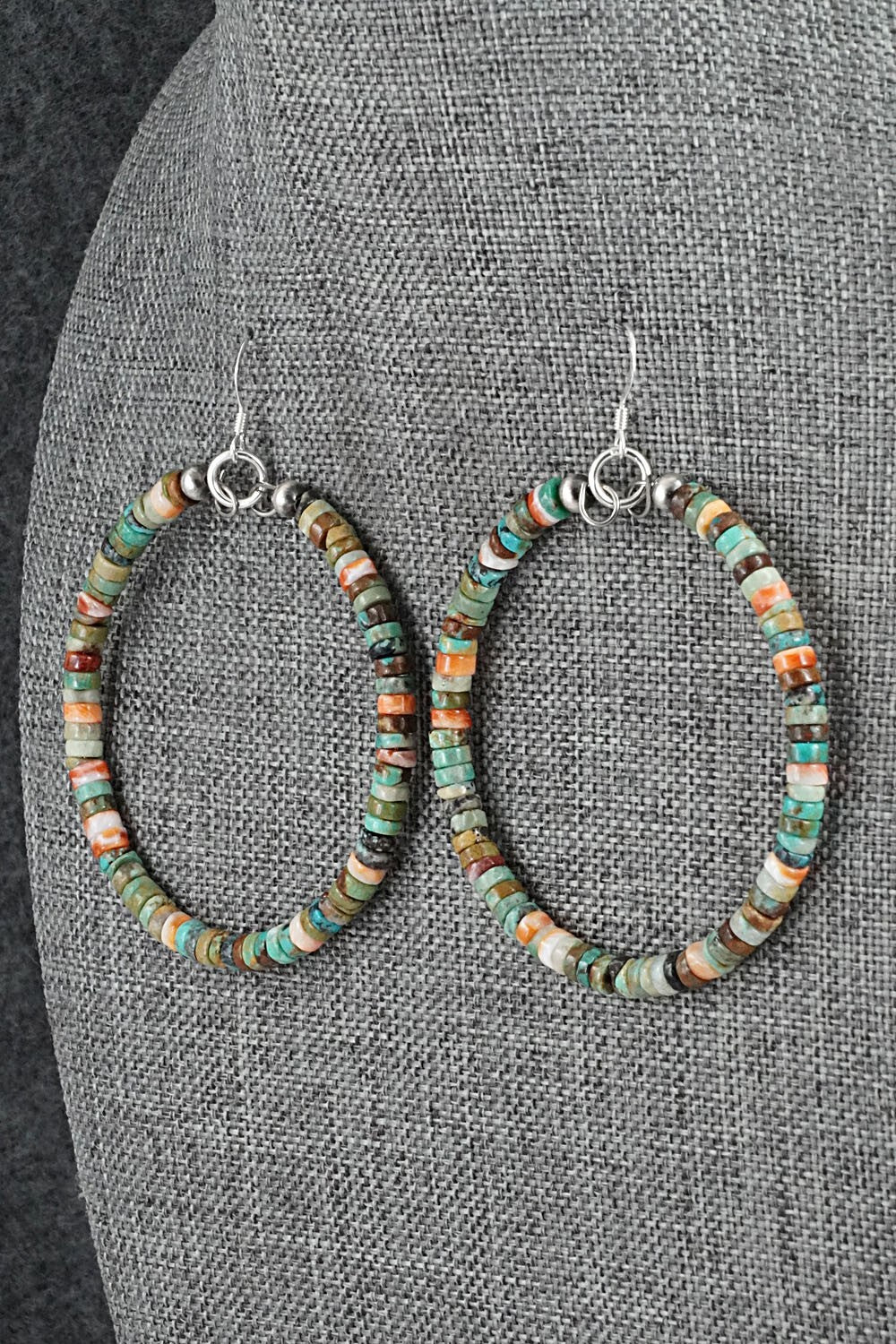 Turquoise, Spiny Oyster & Sterling Silver Earrings - Doreen Jake