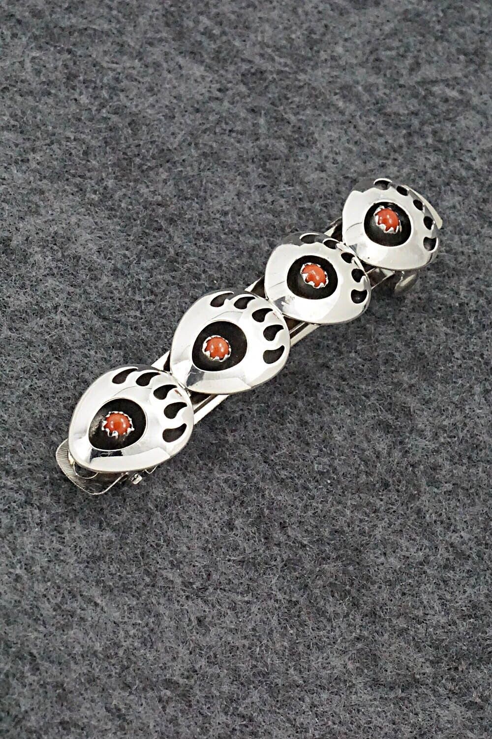 Coral & Sterling Silver Hair Barrette - Leroy Parker