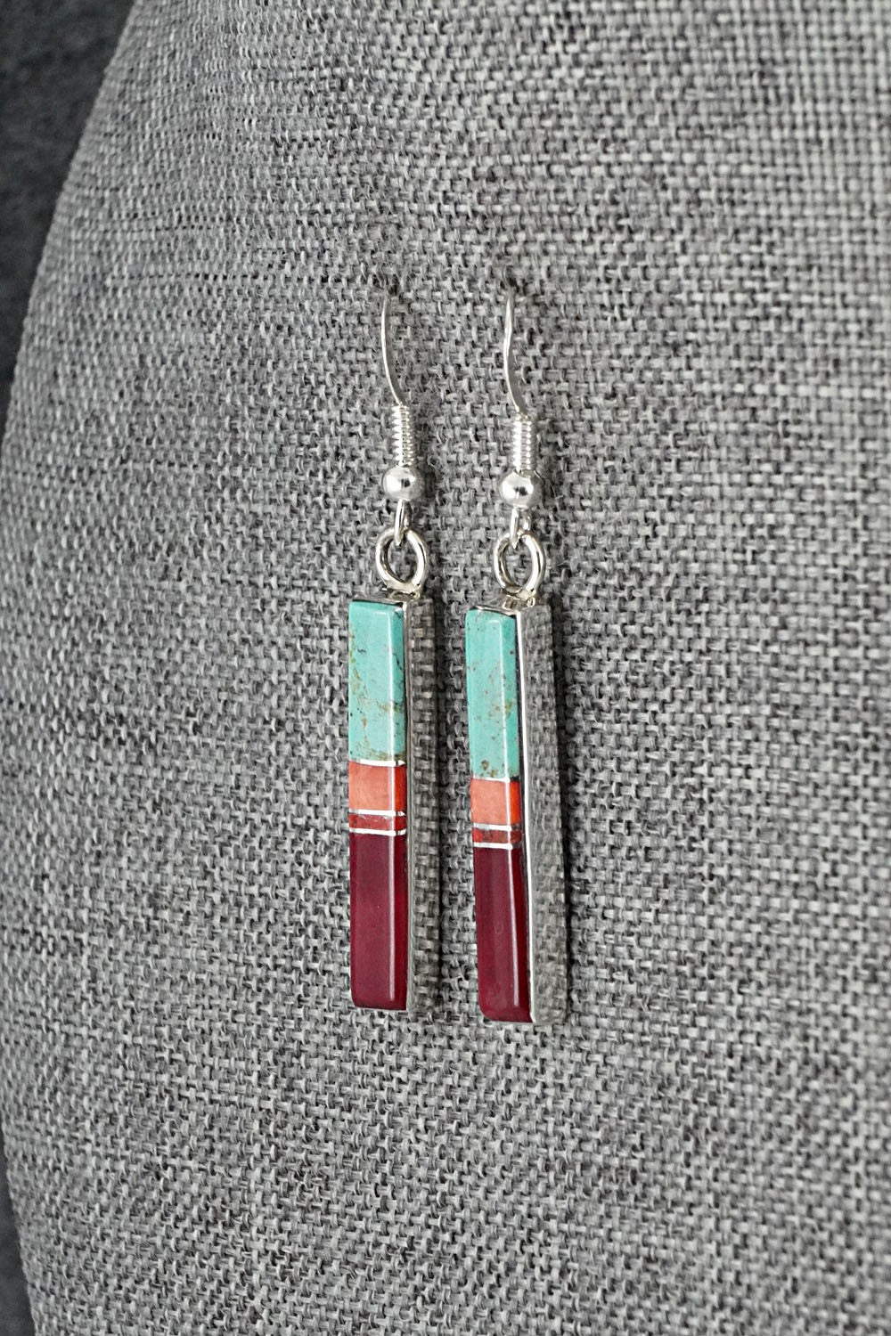 Turquoise, Spiny Oyster & Sterling Silver Earrings - Marilyn Yazzie