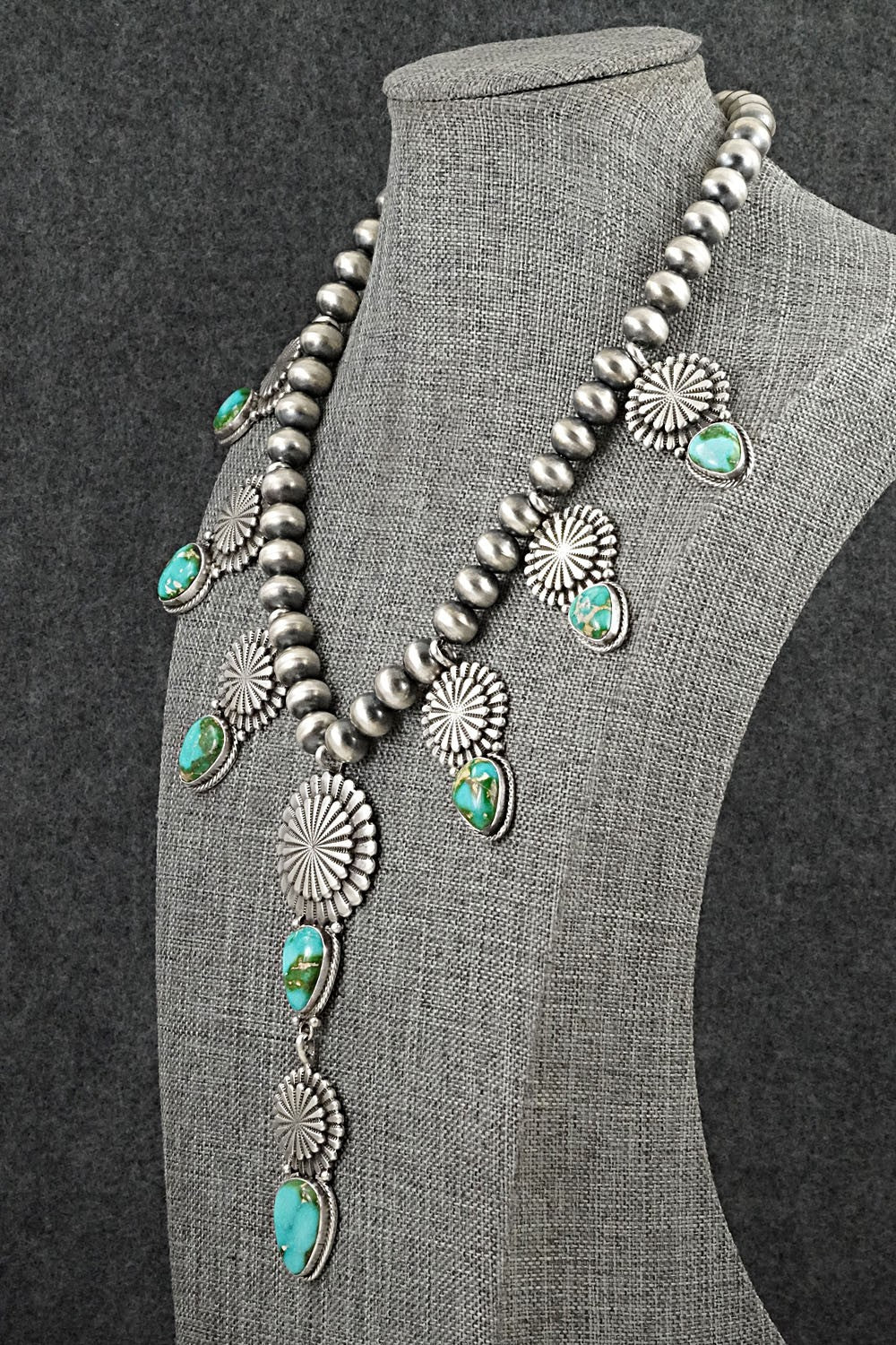 Turquoise & Sterling Silver Navajo Pearl Necklace - Adrienne Gordon