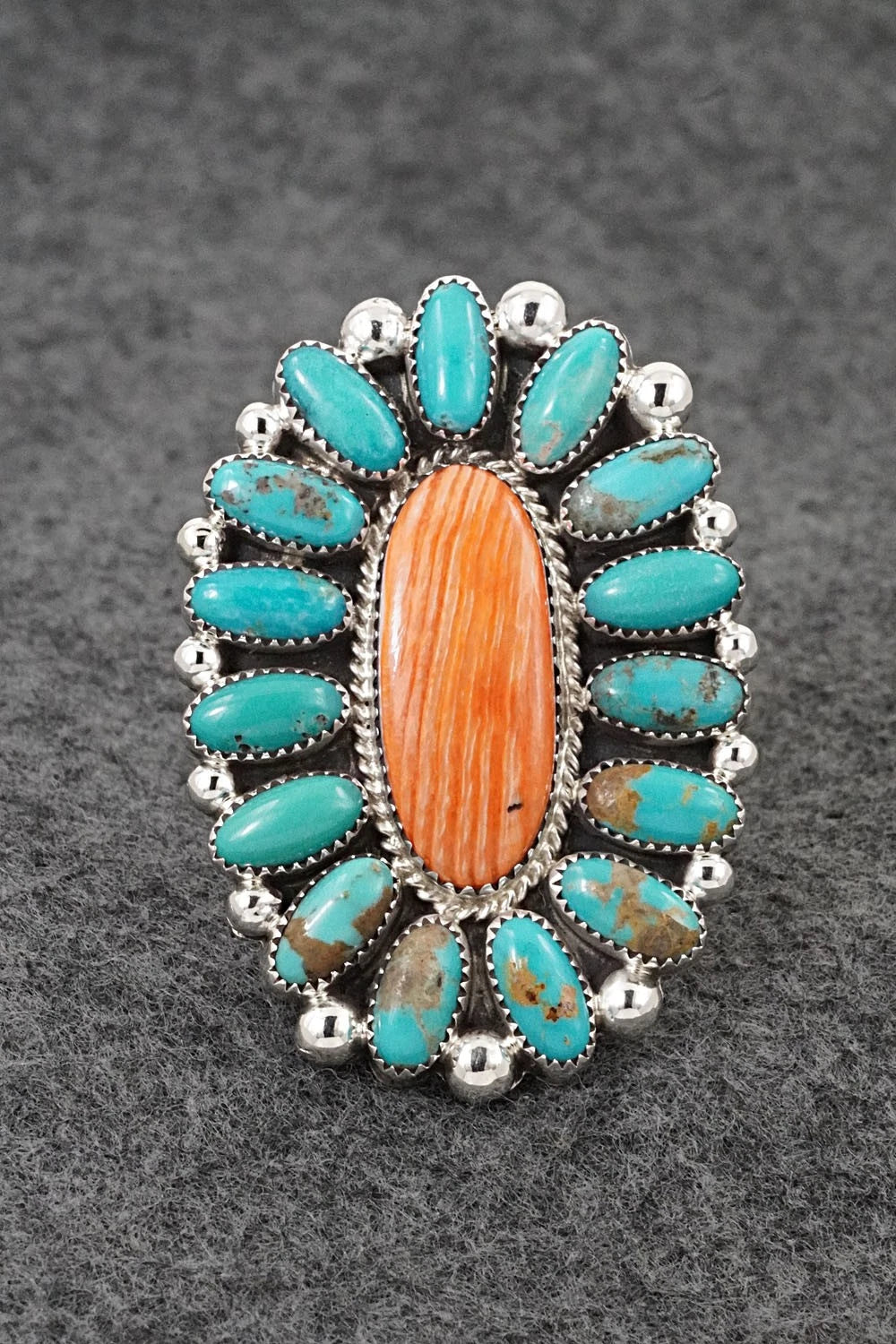 Turquoise, Spiny Oyster & Sterling Silver Ring - Anthony Brown - Size 10.5