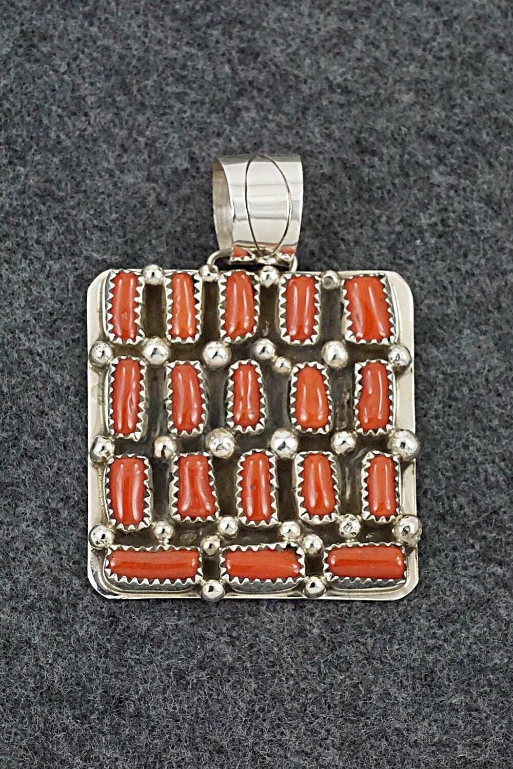 Coral & Sterling Silver Pendant - Darlene Begay