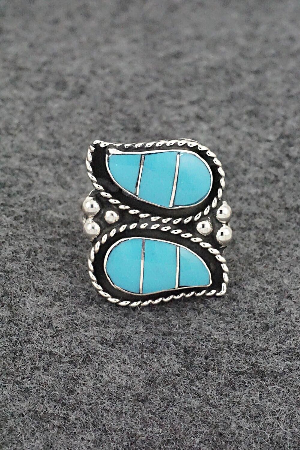 Turquoise & Sterling Silver Inlay Ring - Susie Lowsayatee - Size 6.75