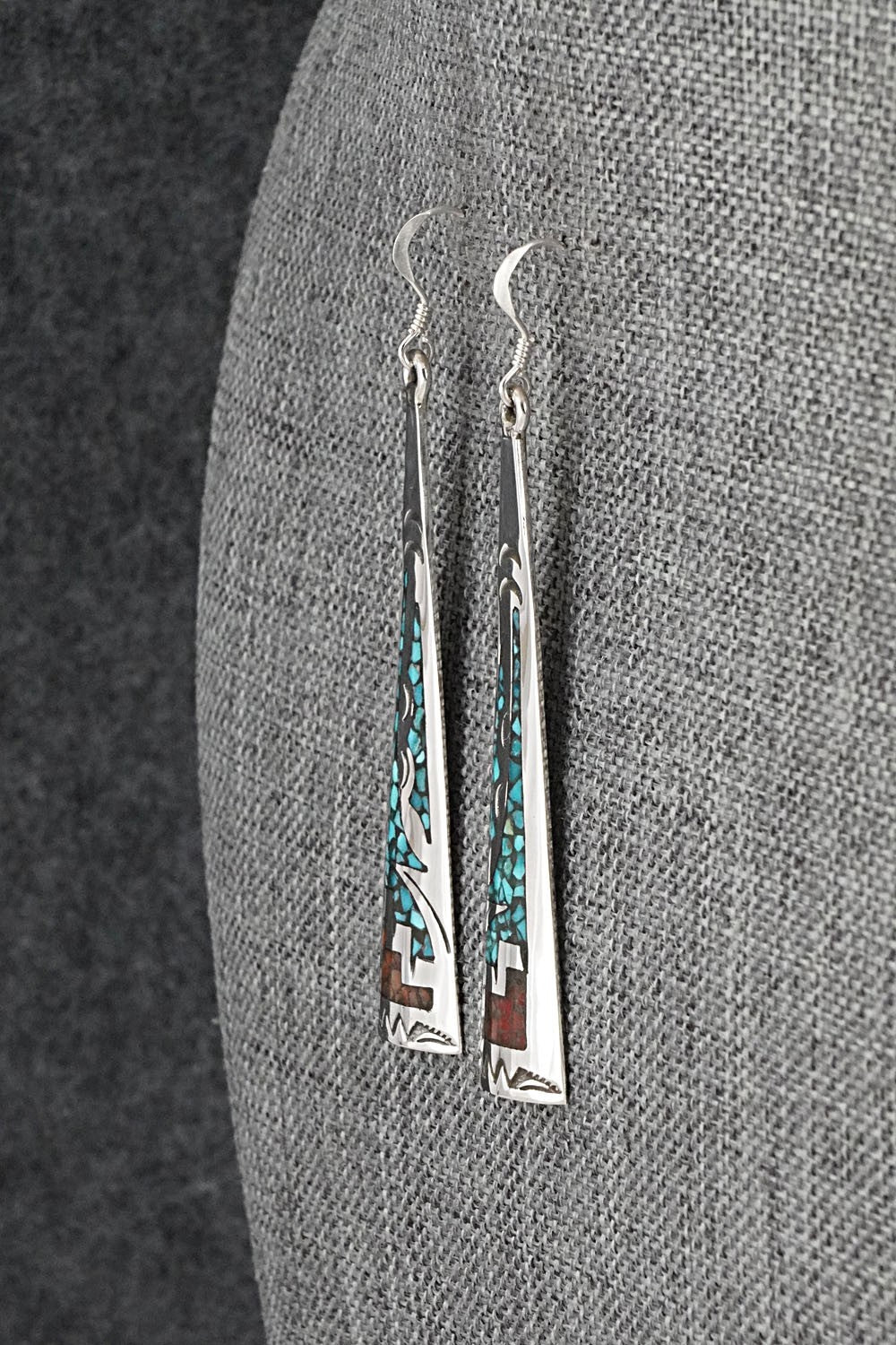 Turquoise, Coral Chip & Sterling Silver Earrings - Joleen Yazzie