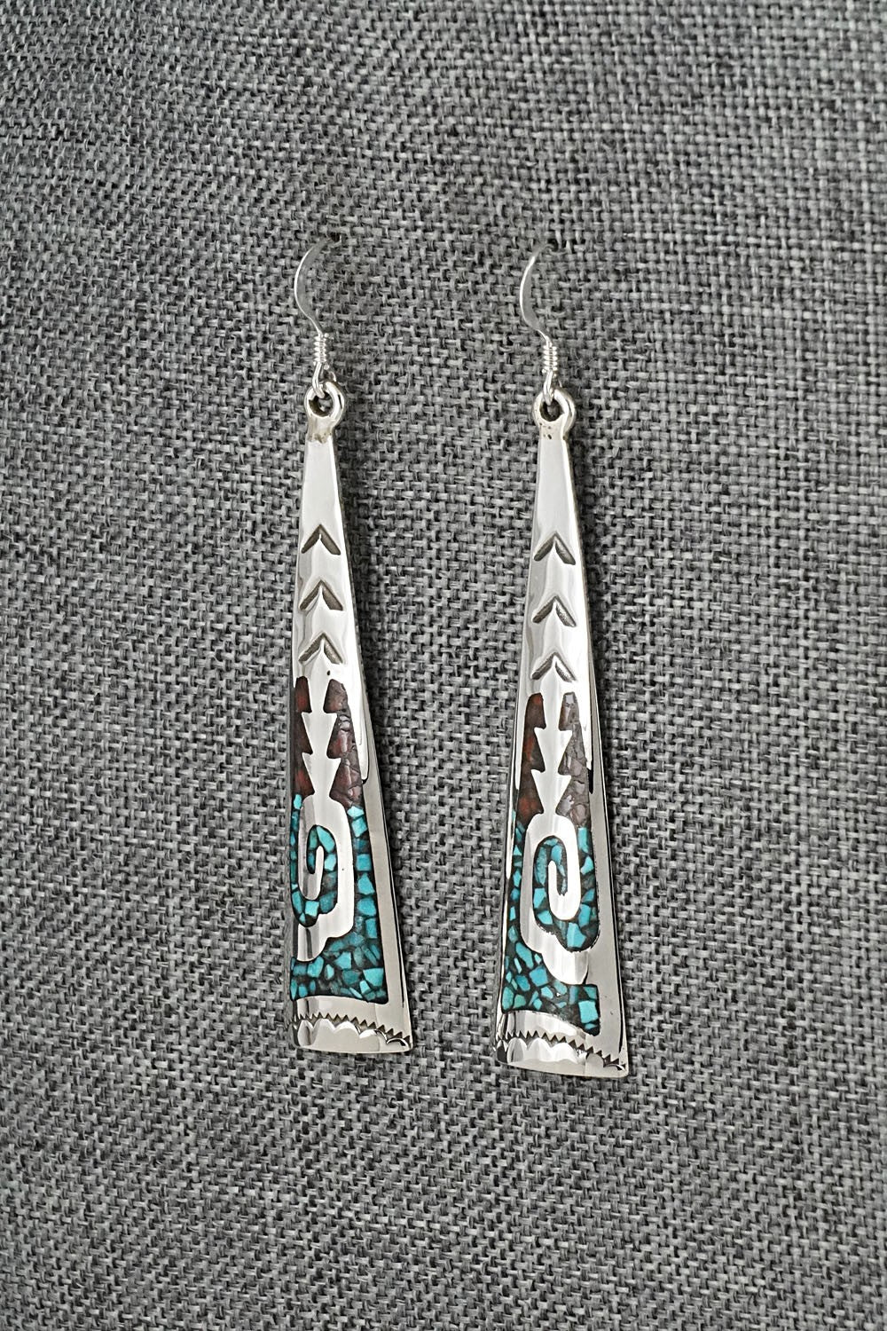 Turquoise, Coral Chip & Sterling Silver Earrings - Joleen Yazzie