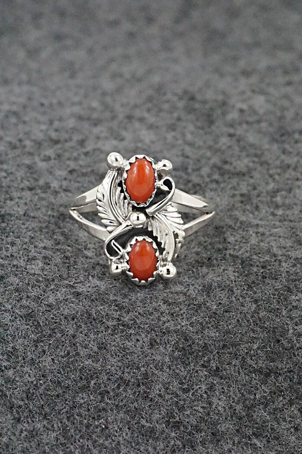 Coral & Sterling Silver Ring - Judy Largo - Size 8