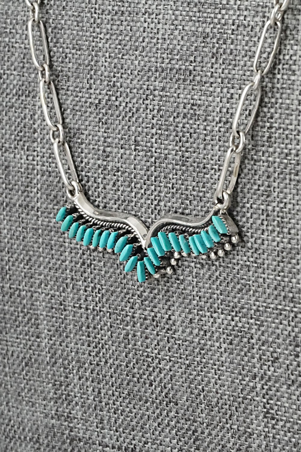 Turquoise & Sterling Silver Necklace and Earrings Set - Mildred Ukestine