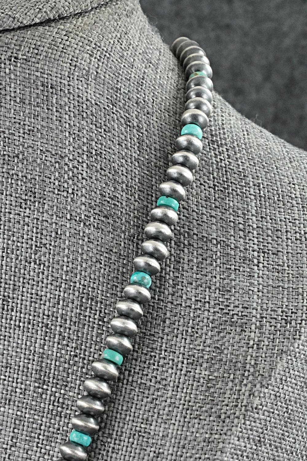 Turquoise & Sterling Silver Navajo Pearl Necklace 24" - Tonisha Haley