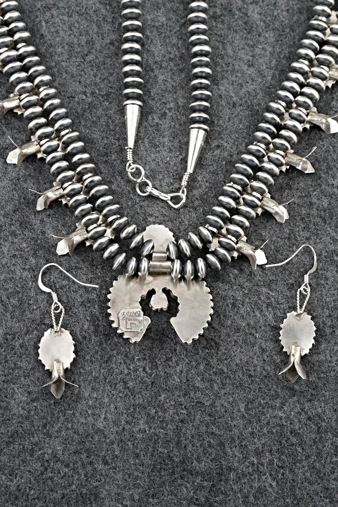 Turquoise & Sterling Silver Mini Squash Blossom Set - Lorena Peina