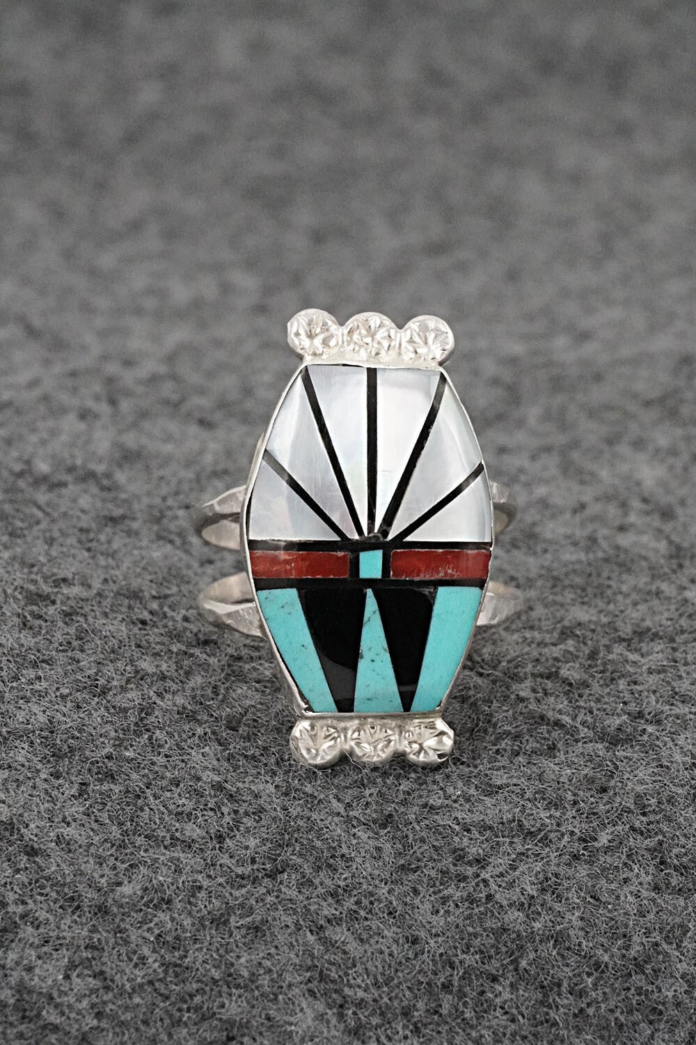 Multi-Stone & Sterling Silver Inlay Ring - Ola Eriacho - Size 8
