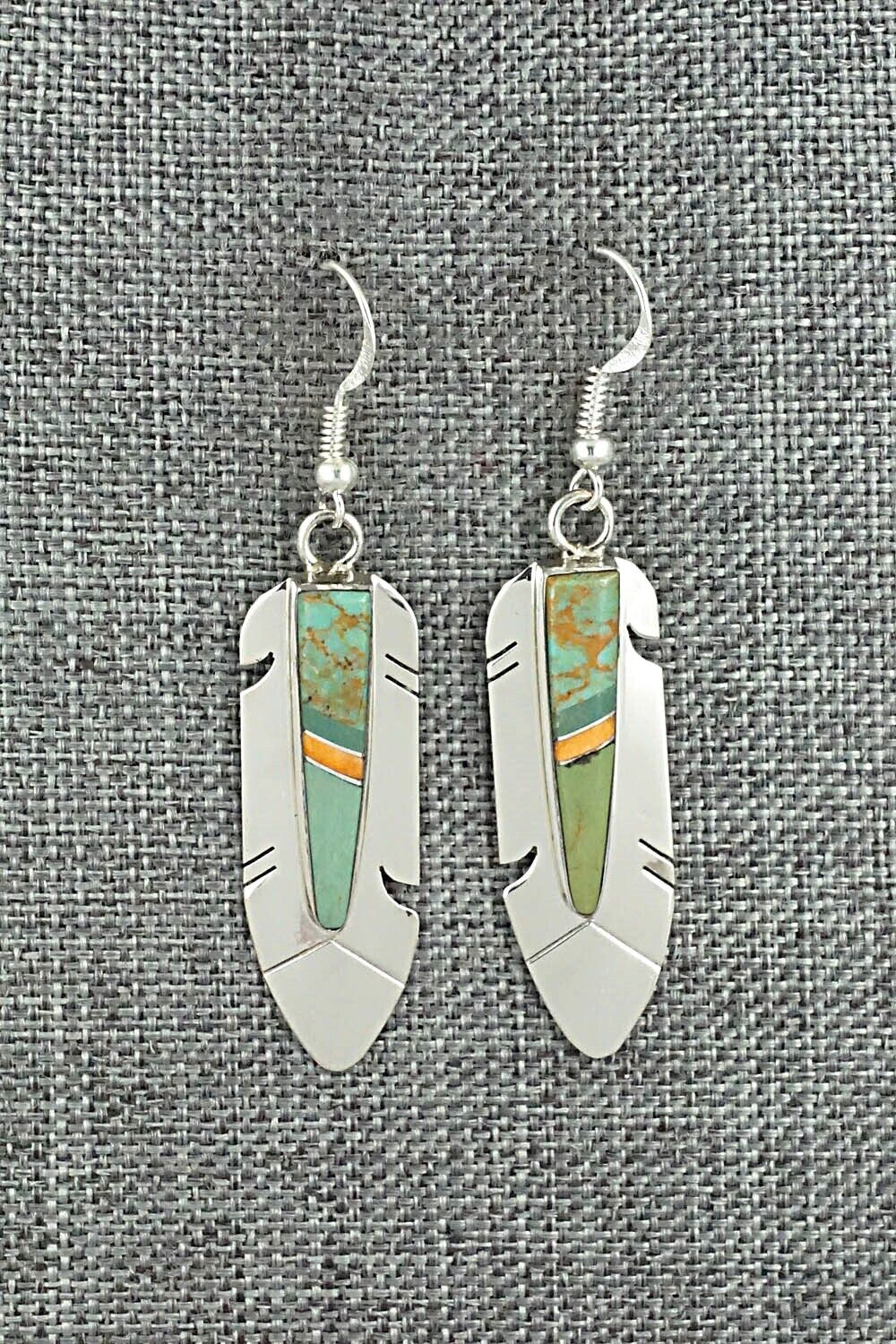Turquoise, Spiny Oyster & Sterling Silver Earrings - Marilyn Yazzie