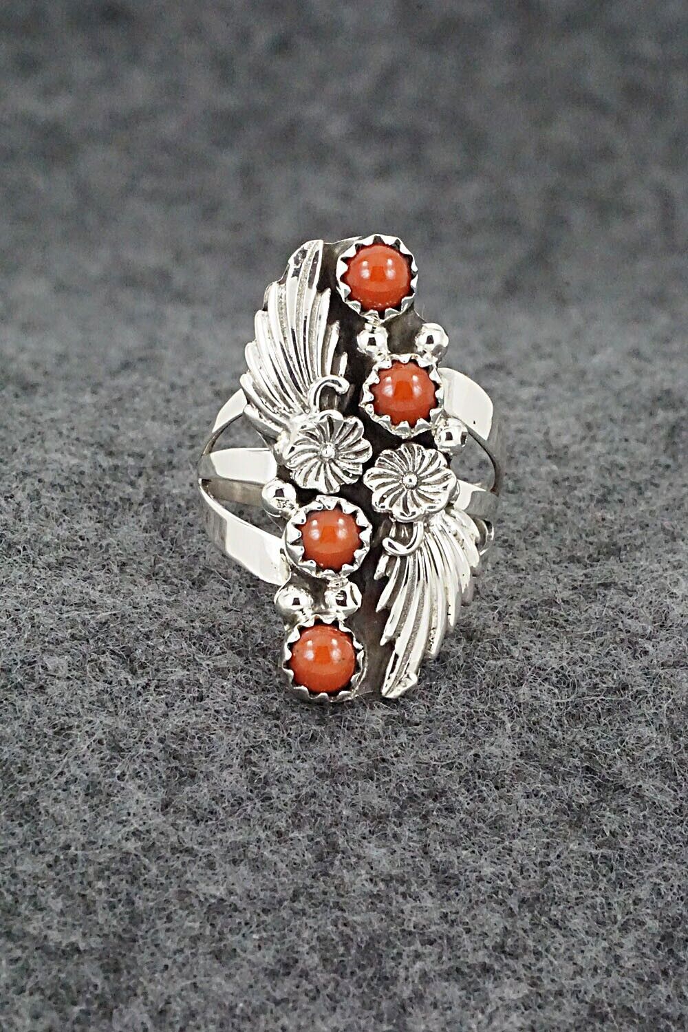 Coral & Sterling Silver Ring - Jerryson Henio - Size 6.25