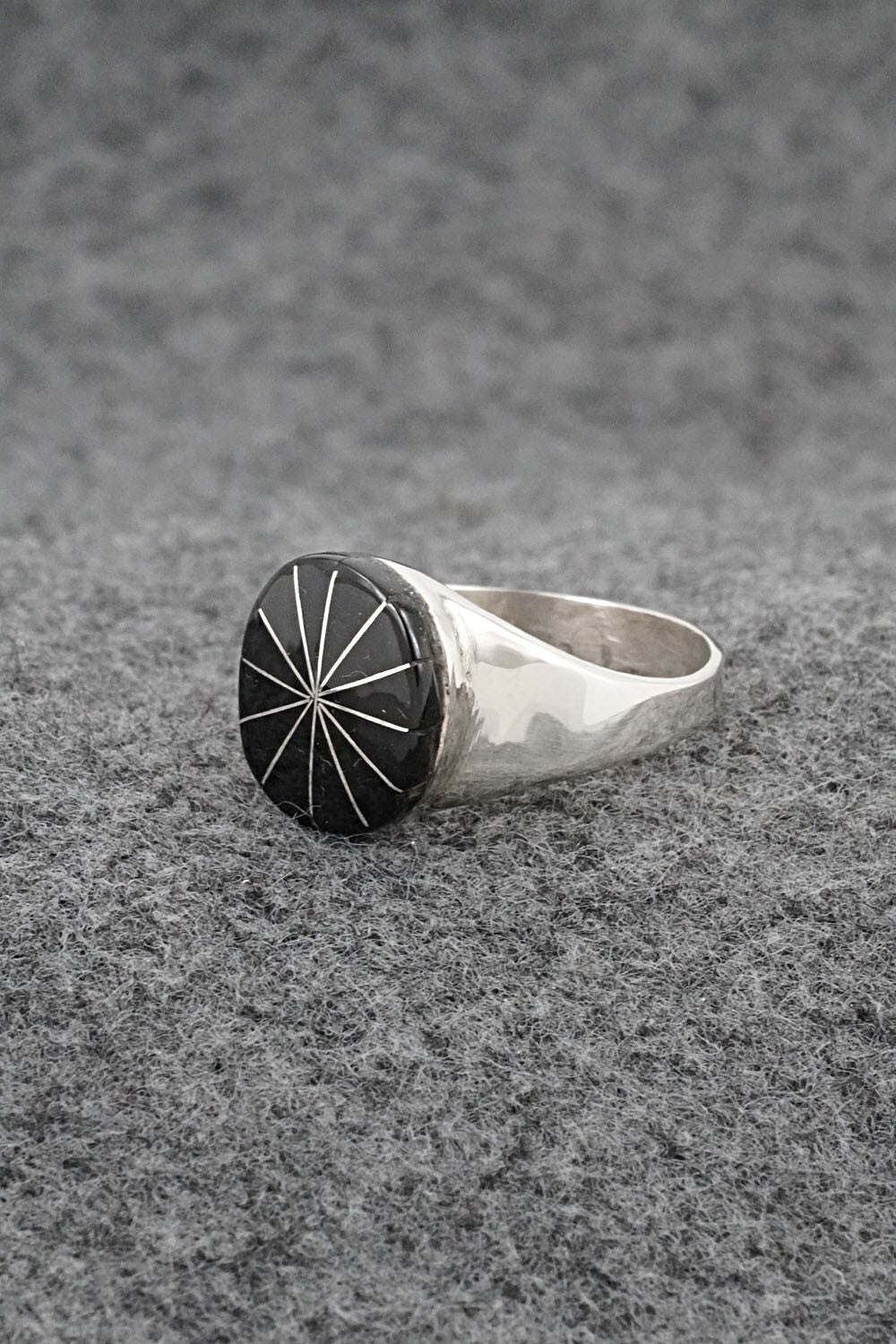 Onyx & Sterling Silver Inlay Ring - Johnson Laweka - Size 7.5
