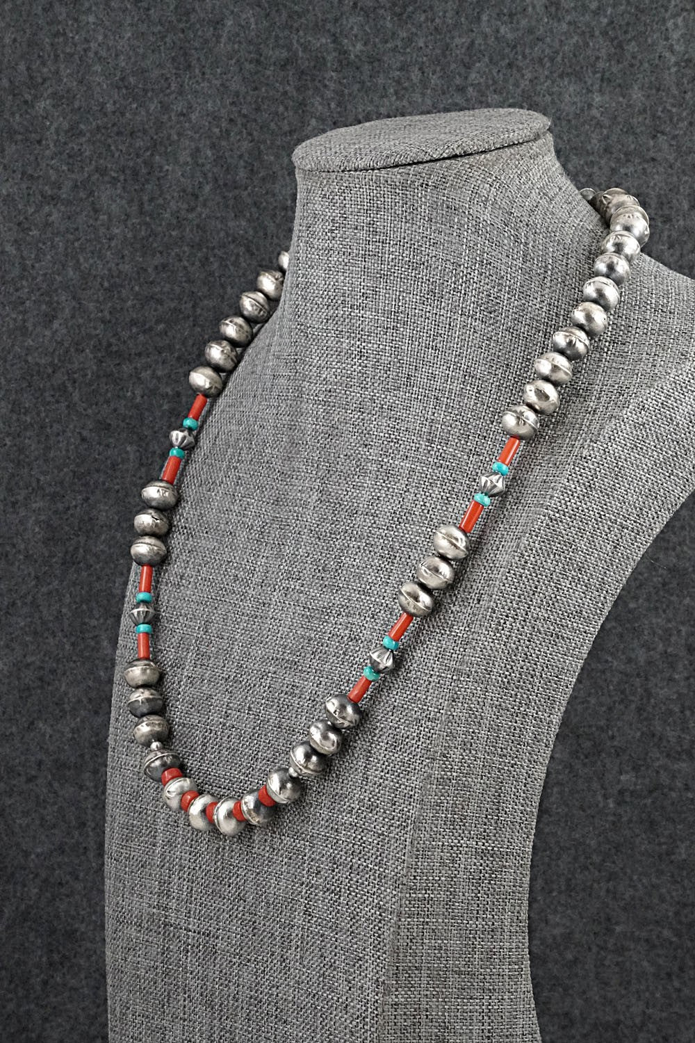 Multi-Stone & Sterling Silver Navajo Pearl Necklace 20" - Vintage