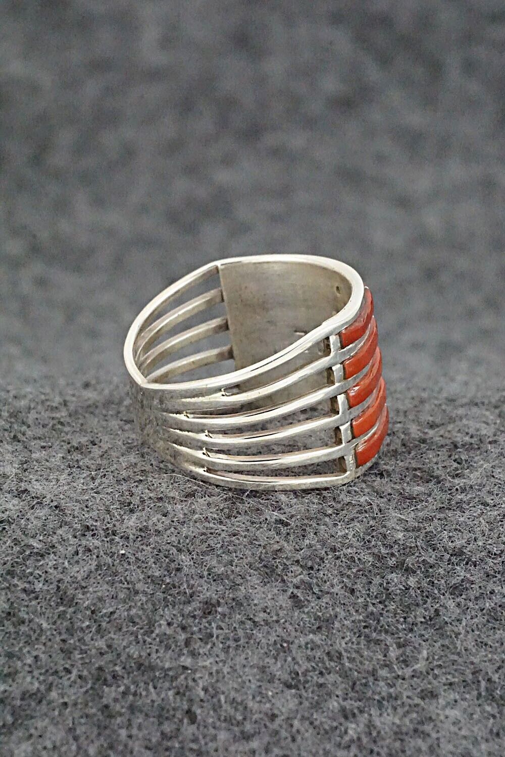 Coral & Sterling Silver Ring - Andrew Enrico - Size 8.75