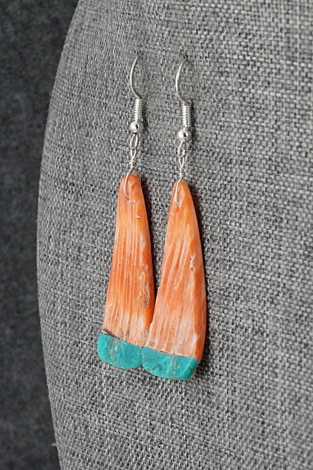 Spiny Oyster, Turquoise & Sterling Silver Earrings - Louise Pete