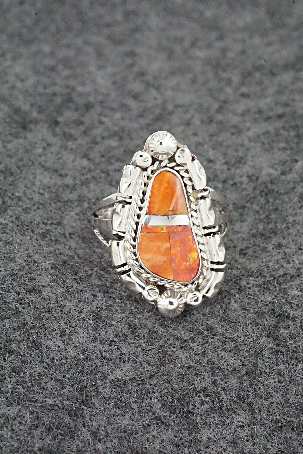 Spiny Oyster, Opalite & Sterling Silver Ring - James Manygoats - Size 7
